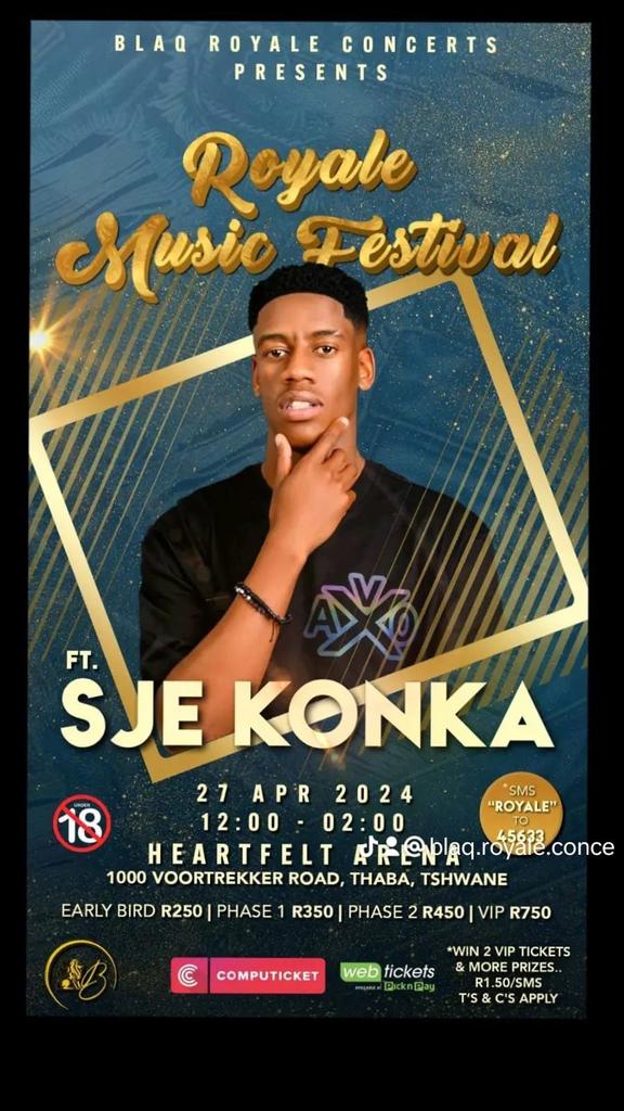 Let's go turn up at Royale Music Festival on Saturday the 27 April at heartfelt Arena Pretoria get your ticket b4 running out #RoyaleMusicFestival BR Concerts