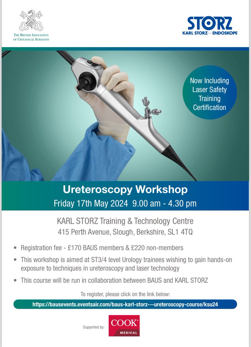 Bushra Abdelqader (@bushra_aq91) on Twitter photo 📢📢 Ureteroscopy workshop + Laser safety training 👇
🗓️17th/May
📍<a href="/KARLSTORZUK/">KARL STORZ - UK</a> Slough center
💳 170£ for <a href="/BAUSurology/">BAUS</a> members
<a href="/BSoT_UK/">BSoT</a> <a href="/BAUSendourology/">BAUS Endourology</a> 📢📢 Ureteroscopy workshop + Laser safety training 👇
🗓️17th/May
📍<a href="/KARLSTORZUK/">KARL STORZ - UK</a> Slough center
💳 170£ for <a href="/BAUSurology/">BAUS</a> members
<a href="/BSoT_UK/">BSoT</a> <a href="/BAUSendourology/">BAUS Endourology</a>