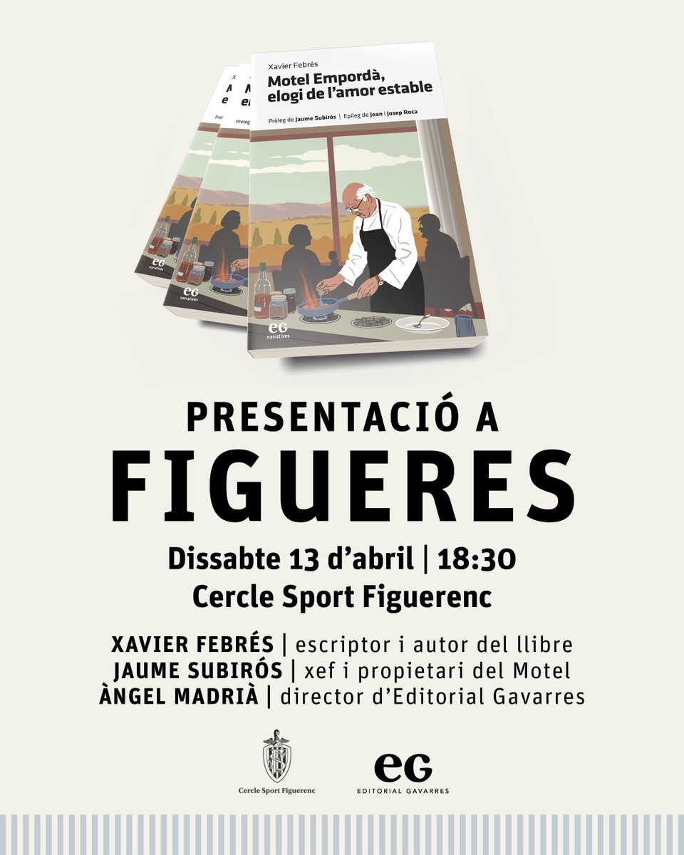 📍Demà declararem un amor estable al Cercle Sport Figuerenc. Ho farem al costat de l'autor @XavierFebres, client i amic virtuós del @MotelEmporda, i Jaume Subirós, 'un homenot de l'Empordà d'ànima pagesa, d'estil aristocràtic i d'esperit intel·lectual', com diu @JosepPituRoca.