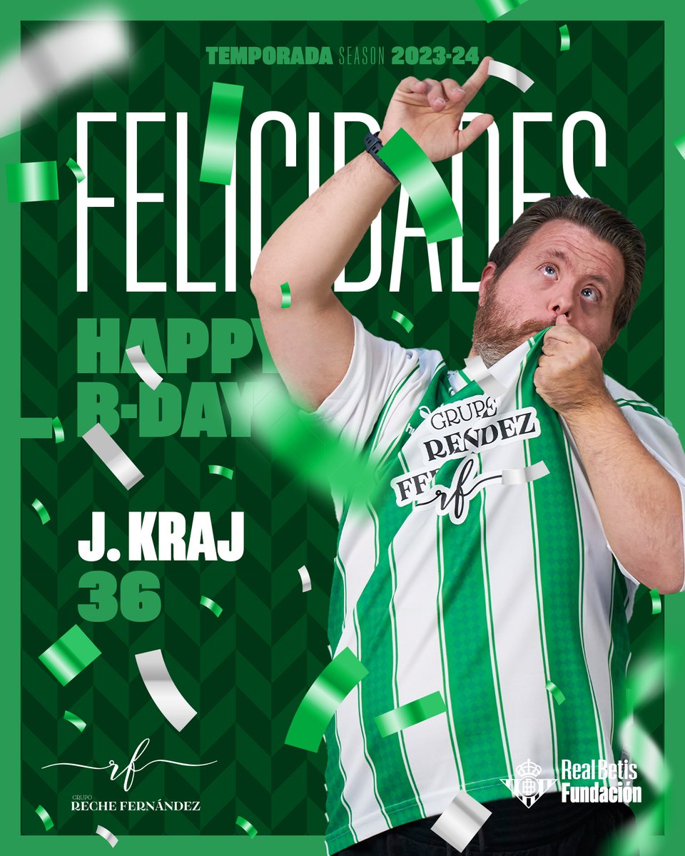 🥳 ¡Viernes de celebración! 🥳 Nuestro jugador de #BetisGenuine cumple 36 años 🧁 ¡La familia verdiblanca te desea un feliz día! 💚