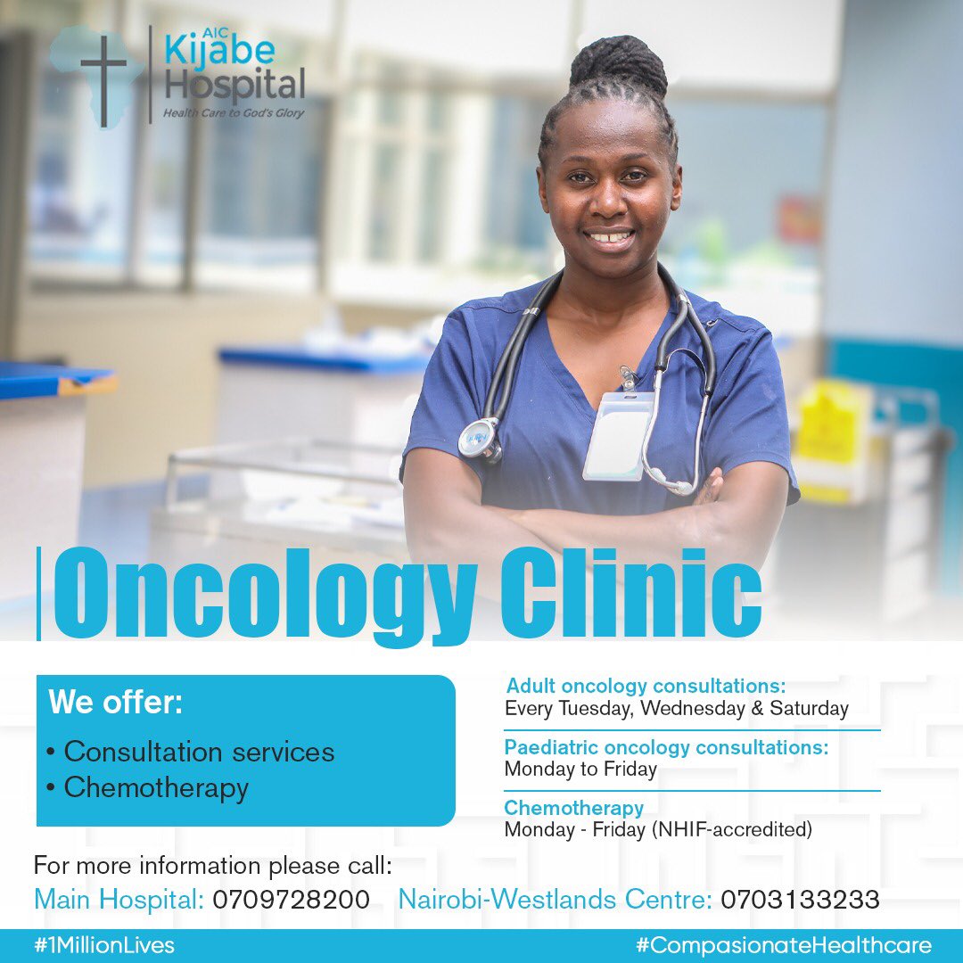 Cancer is a challenging burden, but together, we can conquer it. Our Oncology Clinic is open for consultations and chemotherapy services. 
For more information, please call 0709728200
#1MillionLives #CompassionateHealthcare