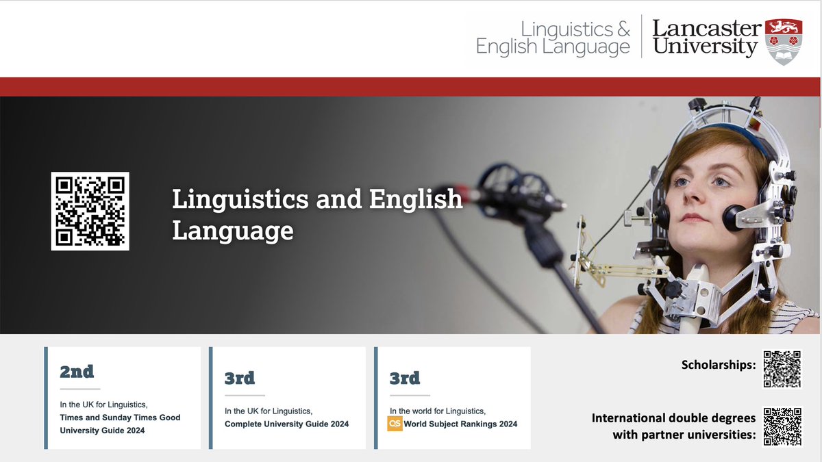 🥉 3rd in the World for Linguistics❗️ ➡️ Study at our department: lancaster.ac.uk/linguistics/ ➡️ Scholarships: lancaster.ac.uk/study/fees-and… ➡️ International double degrees with partner universities: lancaster.ac.uk/study/internat… @LAEL_LU @LancasterUni @TopUnis