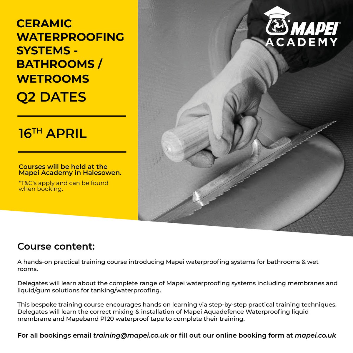 Adam and Sean will be hosting our free one day #Waterproofing Systems #training session at the #MapeAcademy on Tuesday 16th April. buff.ly/3PJ0uug #tiling #tiler #trade #DIY #bathroom #shower #wetroom #WaterproofingMembrane #ceramic #HowTo #education #waterproof #Mapei