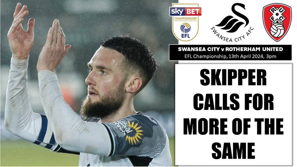 The Swans welcome bottom club Rotherham United to the Swansea.com Stadium tomorrow looking to build on the confidence boosting midweek display over Stoke. jackarmy.net/2024/04/12/we-…