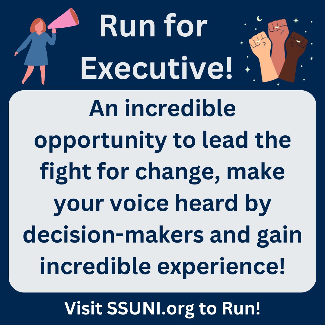Make a difference for young people and make your voice heard! Run for our Executive! More Info: ssuni.org/student-assemb…