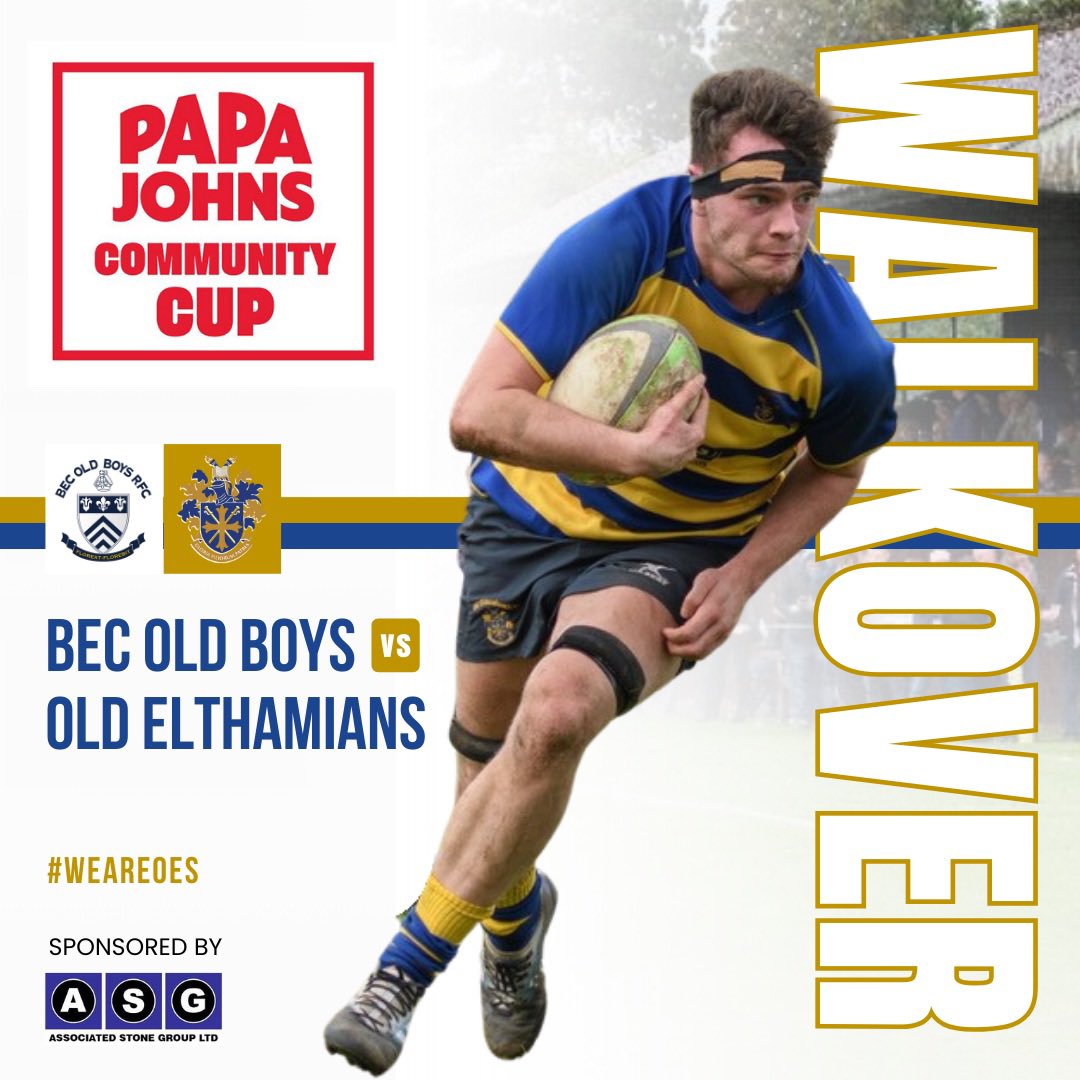 🔷🔶 No game for the boys tomorrow after our Papa John’s Community Cup opponents Bec Old Boys handed us a walkover.
We will now player the winners of Old Georgians and Reigate in the next round on 🗓️April 20.

#oerfc #elthamiansrfc #kentrugby #upforthecup