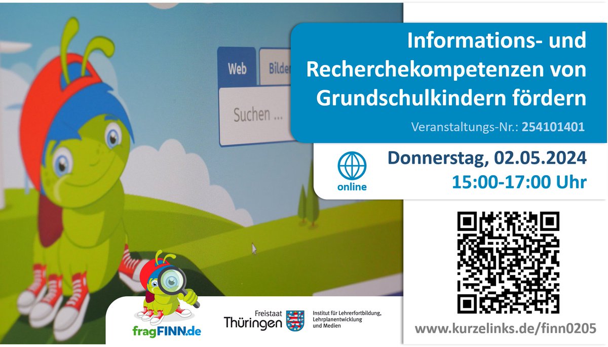 Informations- und Recherchekompetenzen von Grundschulkindern fördern (ein Angebot von fragFINN.de)

Veranstaltungs-Nr.: 254101401
02.05.2024 I 15:00 - 17:00 Uhr

Dozentinnen: Melanie Endler &amp; Tanja Gottsmann - <a href="/fragFINN_de/">fragFINN.de</a>

Anmeldemöglichkeit: kurzelinks.de/finn0205
