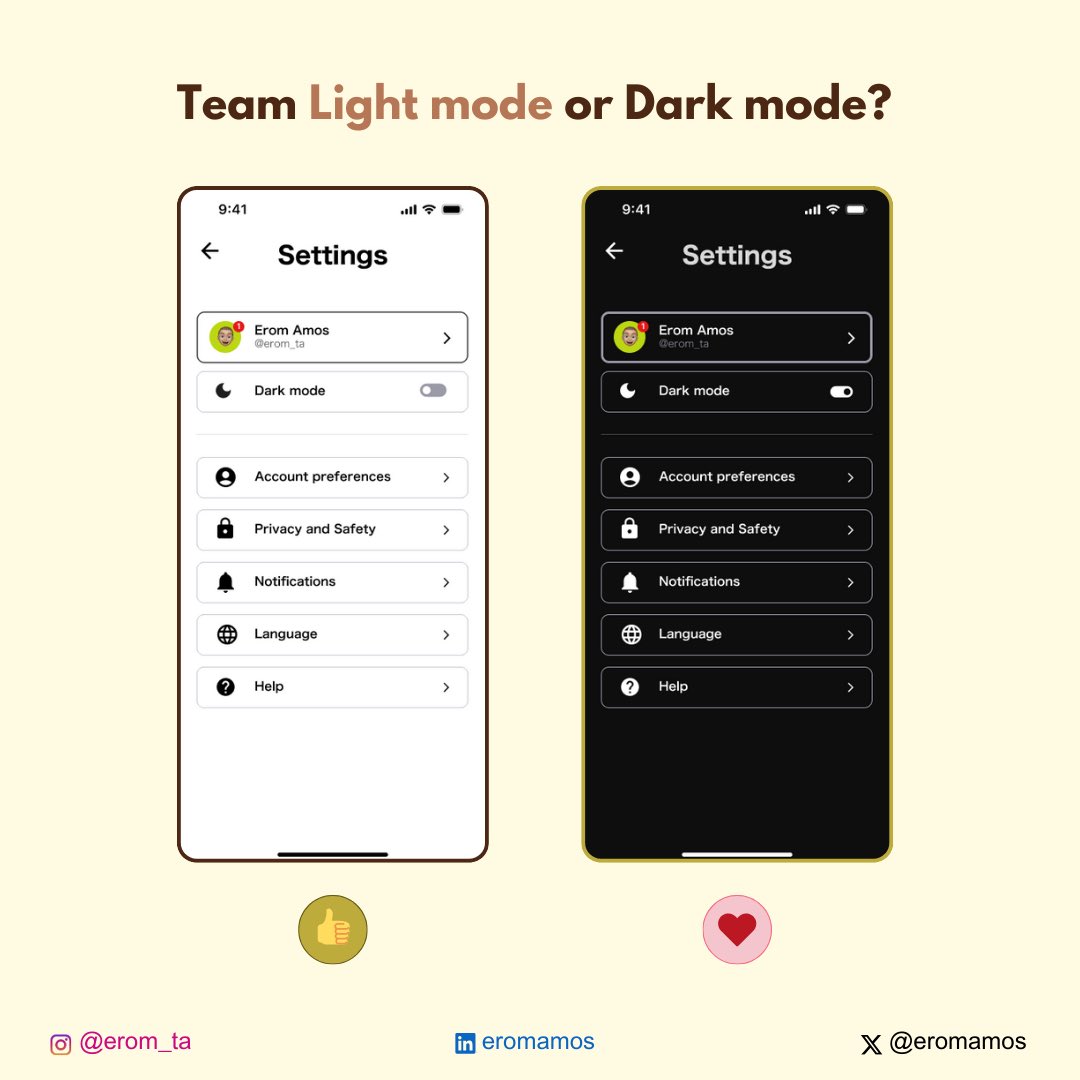 eromamos's tweet photo. Since dark mode came to our screens, I truly don't remember what certain apps I use look like in light mode 😩

However, some apps in dark mode don't do it for me.

Are you team light or dark mode?

#productdesign #uiuxdesign https://t.co/URDPTzon4q