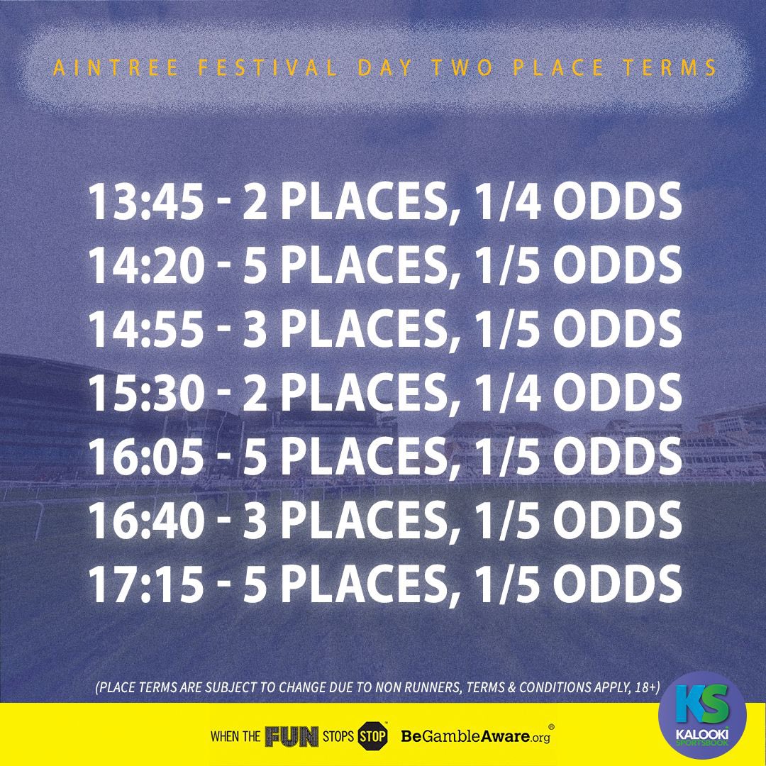 Our Enhanced Place Terms for Day Two of the Grand National Festival are LIVE! 🏇🏻 Message our trading team your each-way bets! 📱 🔞 BeGambleAware.org T&Cs Apply - rb.gy/0y507