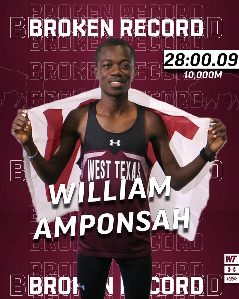 William breaks the WT school record (right after @harry_lrdr did) to become the fastest 10,000m @ncaadii runner in the nation! 📊 •national record holder this season •second Buff to run under 29 minutes •first outdoor collegiate season debut #BuffNation #BrokenRecord