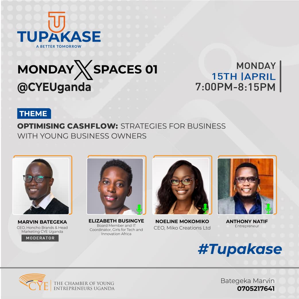 🚨Tupakase X Space Alert 🚨

Mark your calenders

📅Date: Monday, 15th April, 2024

🕗Time: 7:00pm - 8:15pm
 
Theme: Optimising Cashflow: Strategies for Business with young business owners.

#entrepreneurship #cashflow