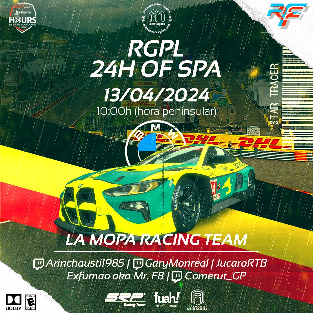 ARInchausti1985's tweet photo. Buenos diassssssss.
Mañana La Mopa participara en las 24H de Spa de  RGPL Evento Especial. Empezamos a las 10:00 de la mañana.
Nuestro coche es el BMW M4 GT3
Decorado para la ocasión con los colores de Aston para celebrar la renovación de Alonso https://t.co/1QGGcgCSHB