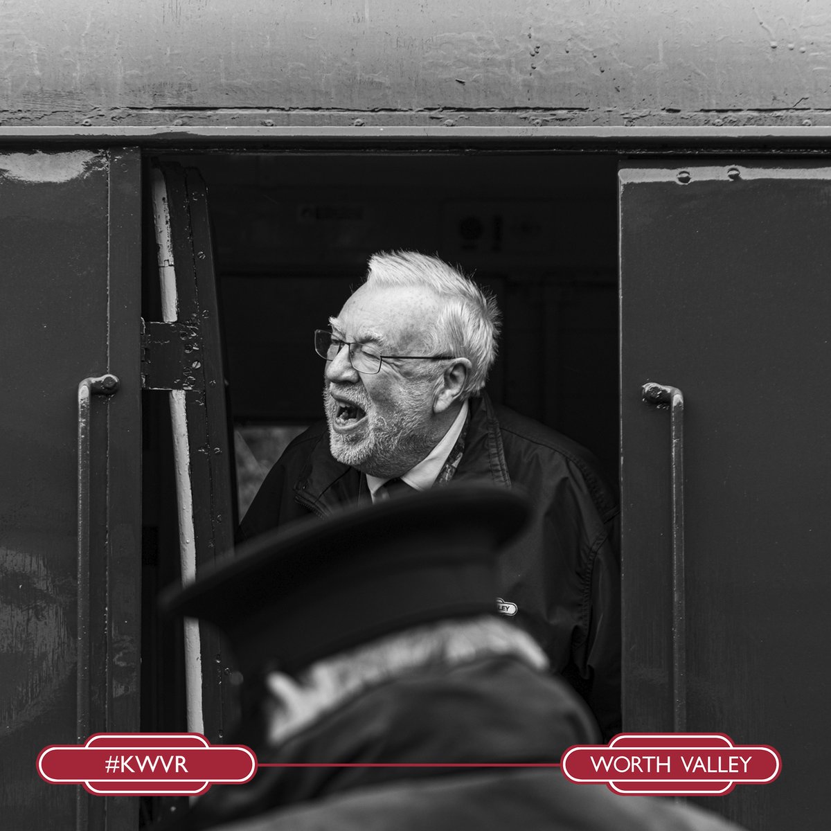 Volunteering at KWVR Volunteers, Steve and Peter share a joke on a drizzly Yorkshire Day before the mid-week Diesel service departs Haworth Station while new foreman Paul looks on. You can find out more about Volunteering and how to apply on the website: kwvr.co.uk/volunteer/