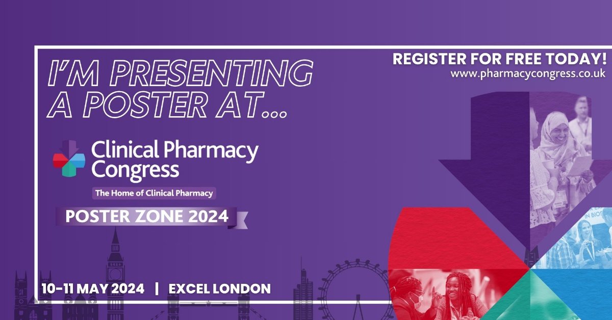 I have been selected to present a poster at the Clinical Pharmacy Congress London 2024! Don't forget to register to join #CPCongress invt.io/1txbbgsc4i5