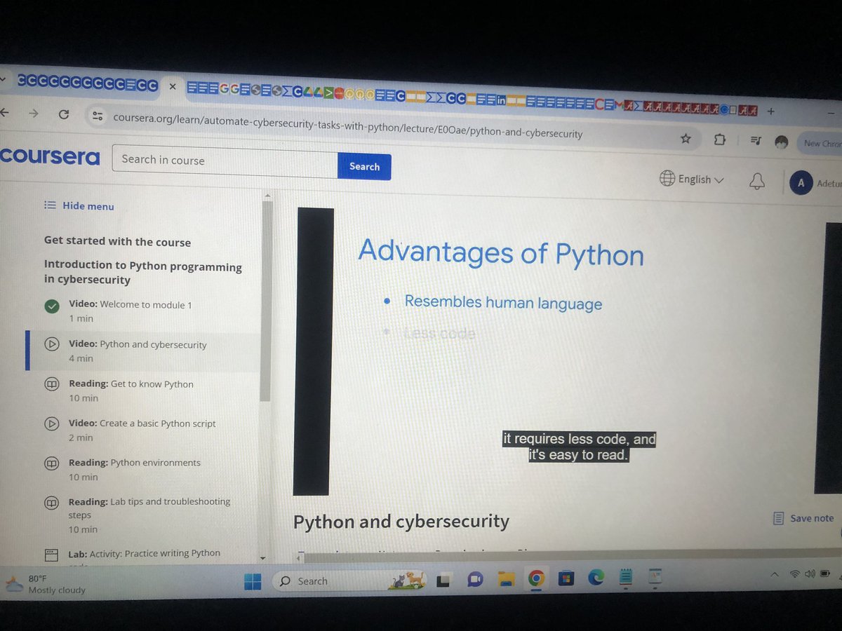 Day 52 #100daysofcybersecurity things I learnt .1)Python and Cybersecurity 
2)Get to Know Python
3)Create a basic python script 
4)Python environments