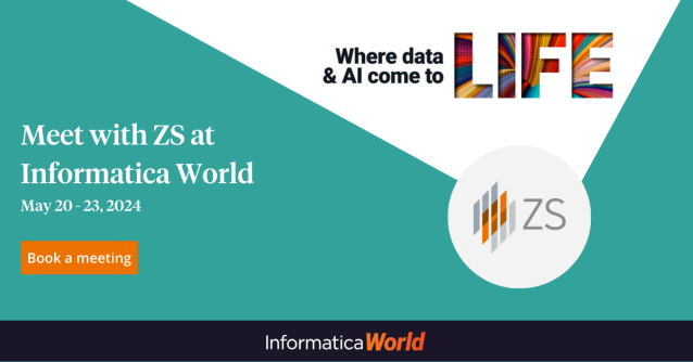 Meet with ZS at #InformaticaWorld24 to learn how we are enhancing enterprise data management and leveraging gen AI. Book a meeting here: bit.ly/3Ub3x0P #datagovernance #datamanagement #artificialintelligence #AI