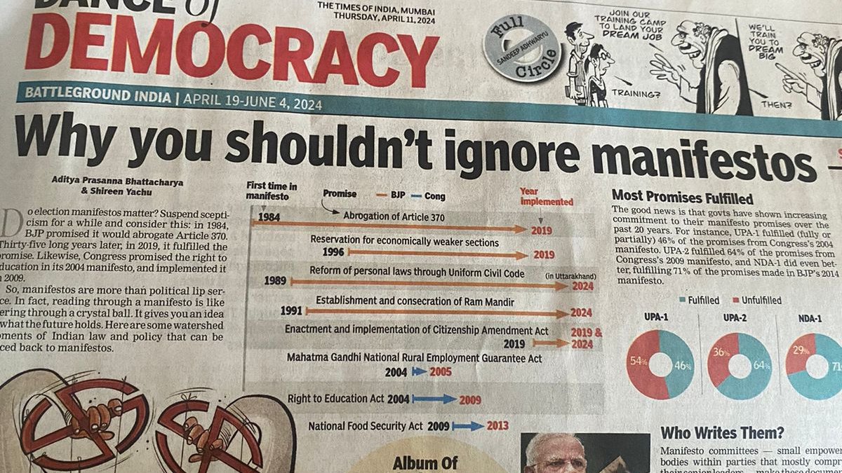Came across this interesting article in Times of India. All political parties fulfill their promises made in election manifestos, albeit it may take less or more time. It's up to the people to prioritize which promises they are more interested in and want to see fulfilled.
