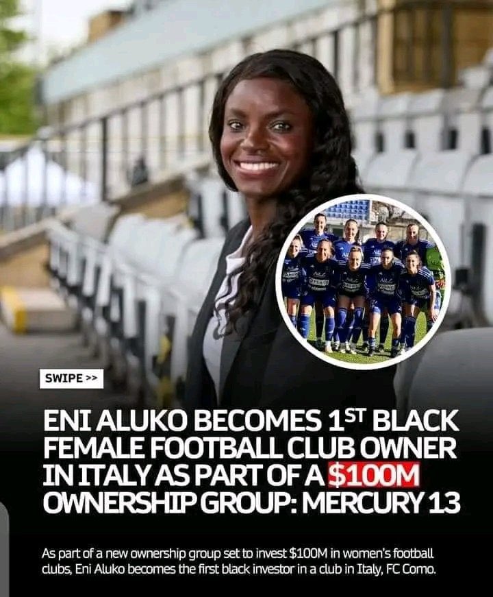Yoruba women are giving me joy !! They are legit achievers A Yoruba woman Eniola Aluko🇳🇬 becomes the first black female football club owner in Italy🇮🇹. She's now the new owner of Fc Como women's team in Italy 🇮🇹. Eniola Aluko was ex Chelsea🏴󠁧󠁢󠁥󠁮󠁧󠁿 ladies and Juventus🇮🇹 player..