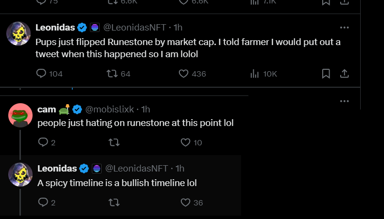 A perfect #Runestone FUD!! 🤣🤣🤣🤣🤣 0.084 BTC to 0.072 BTC, more more Make some more tweets, Leo 🤣🤣🤣 Rune Pups to MOON!!🤣🤣