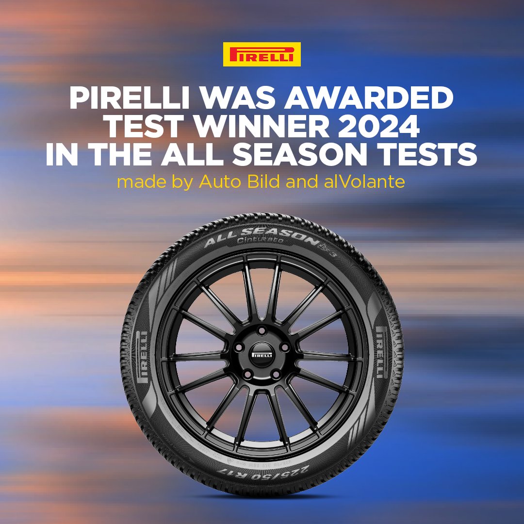 Test Winner! 🏆 The Pirelli #Cinturato All Season SF3 was elected the best all-season tyre by two major trade magazines, Germany’s Auto Bild Sportscar and Italy’s @alvolante_it, which compared the main all-season products on the market. Discover more: press.pirelli.com/the-pirelli-ci…