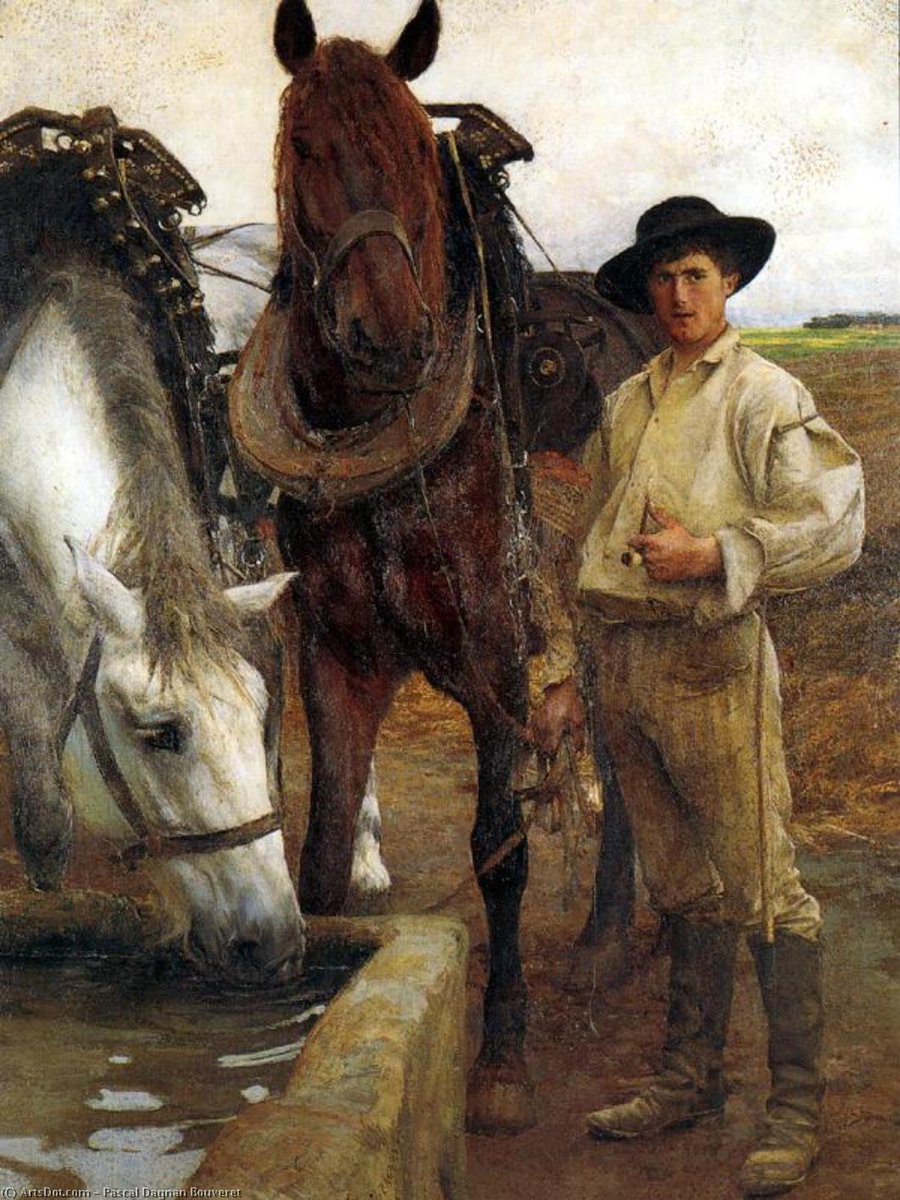 'Caballos en el abrevadero', del pintor francés Pascal Dagnan-Bouveret (1852 – 1929).