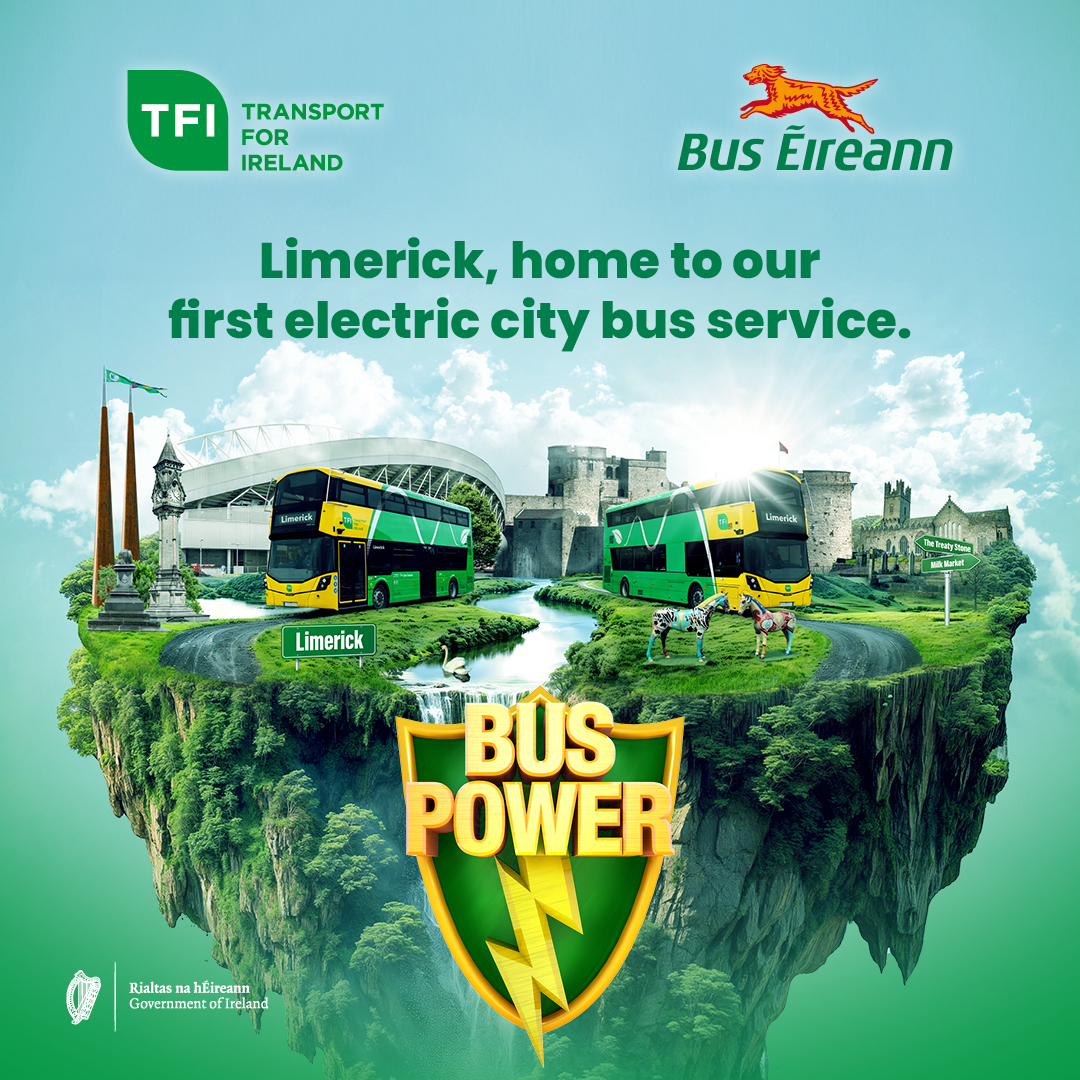It’s all eyes 👀 on Limerick this morning as Bus Éireann, along with the NTA, unveils Ireland’s first electric regional city bus fleet in Limerick. 
buseireann.ie/LimerickEV
#ClimateActionIRL #DrivingChange #ElectricLimerick #ElectricBus #ZeroEmmissions
@TFIupdates