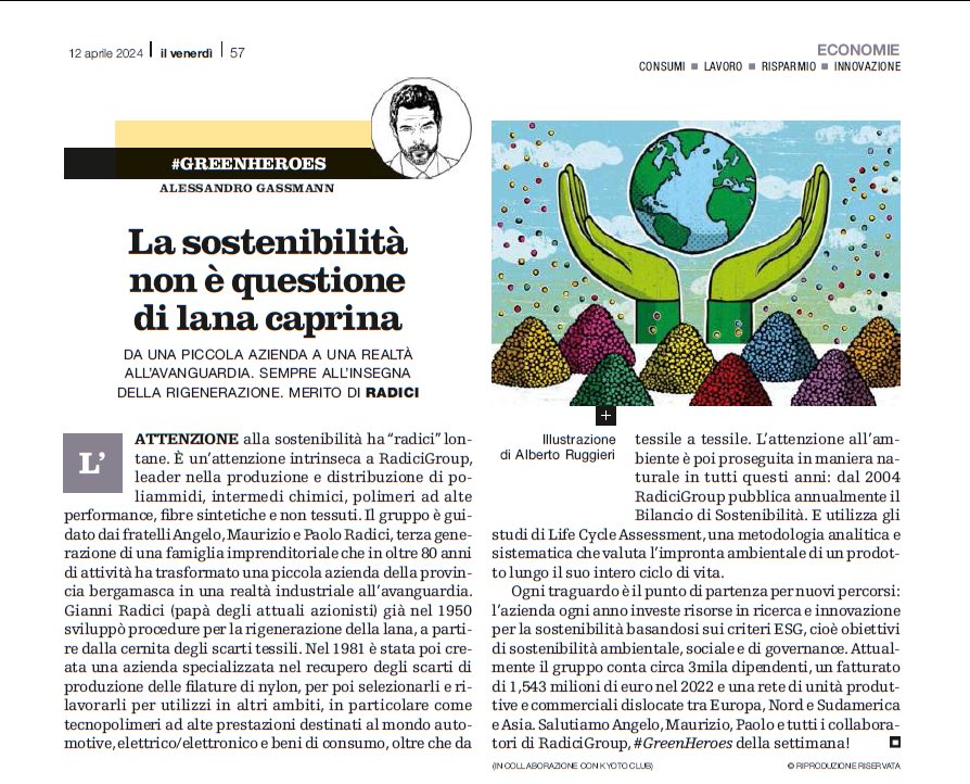 Oggi come ogni venerdì su @ilvenerdi @GreenHeroesKC “La sostenibilità non è questione di lana caprina”. Con @A_LisaCorrado @RBragalone @RobertoGiov @FranFerrante @Kyoto_Club 🌳🌳🌳