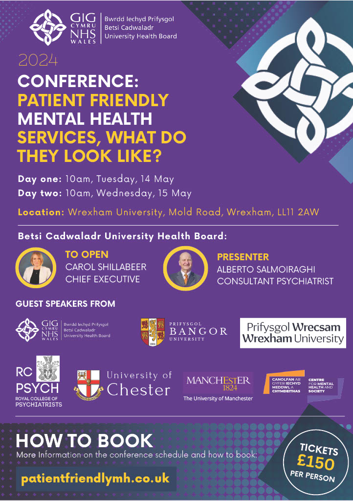 Patient-friendly Mental Health services, what do they look like? 📅 Tuesday May 14 & Wednesday May 15 📍 Wrexham University More information and tickets: orlo.uk/Book_Now_uXf9J