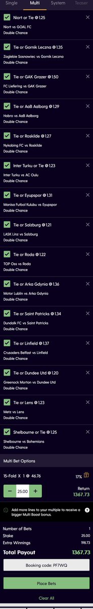 Multi-Bet (Only Double Chance Market)

Odds: 4️⃣6️⃣
Leg: 1️⃣5️⃣-Folds
Booking Code: PF7WQ
1️⃣st Game Start: 17H45

🔗: betcoza

Goodluck and don’t forget to RETWEET for the NATION 🙏