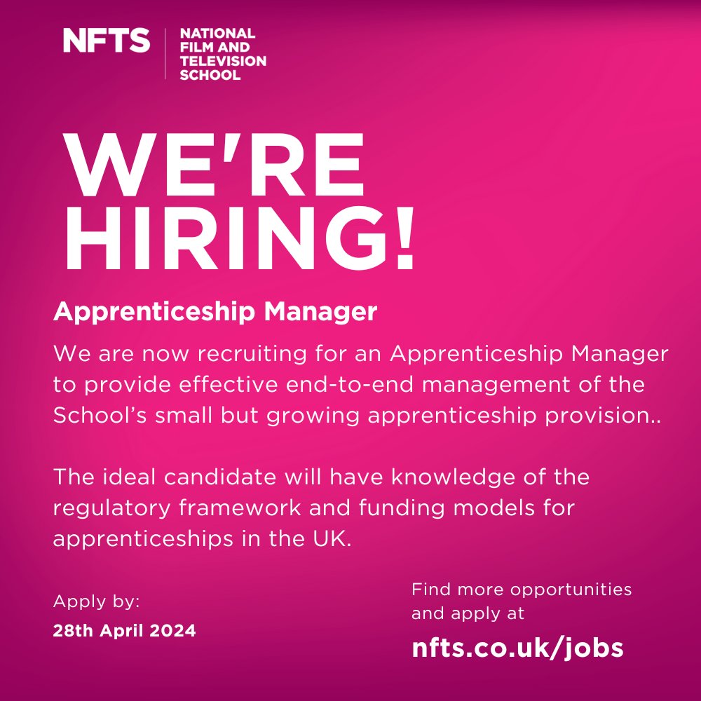 We're hiring at The National Film and Television School! Check out all of our available opportunities to work at one of the world's best film schools and help us nurture the next generation of film, TV and games makers... nfts.co.uk/jobs