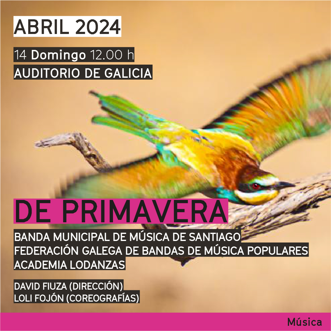 🌸 A @BMSCompostela estará acompañada no concerto 'De primavera' pola @FGBMP e a Academia Lodanzas. 📌 Domingo ás 12.00 h no Auditorio de Galicia. 🎟️ Convites na Zona C e compostelacultura.gal #CompostelaCultura #música