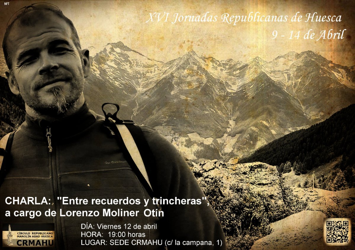 AGENDA | 'Entre recuerdos y trincheras', charla con Lorenzo Moliner Otín sobre su trabajo de memoria en base a unas 50 entrevistas, la mayoría relacionadas con la guerra civil en el valle de Benasque. Este viernes en las XVI Jornadas Republicanas de Uesca: arainfo.org/?p=285055