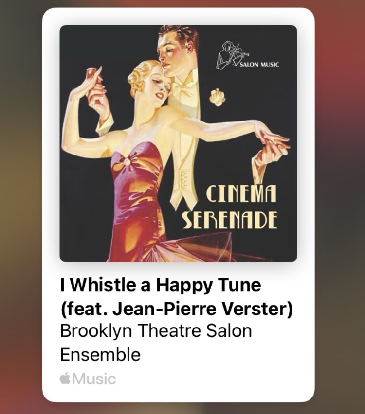 I Whistle a Happy Tune featuring Jean- Pierre Verster & Brooklyn Theatre Salon Ensemble now online on the Salon Music label via iTunes. #classicalmusic #moviemusic #whistling #ensemble #transcription #audio #audiostreaming #nowonline #online #artmusic music.apple.com/za/album/i-whi…