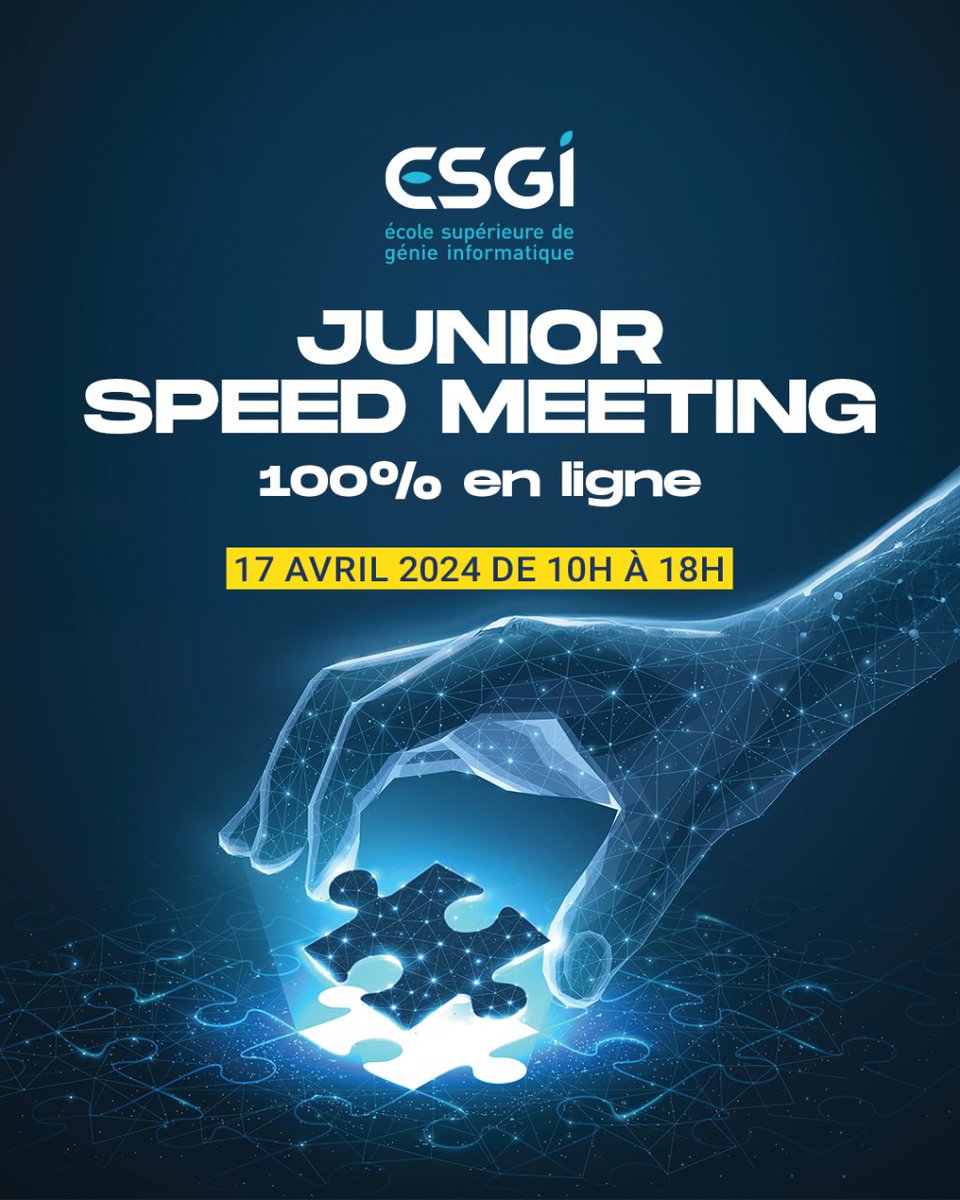 Trouvez votre alternance pour la rentrée 2024 dés maintenant en vous inscrivant au Junior Speed Meeting 100% online le 17 avril 2024 de 10h à 18h.

#esgi #informatique #esgisquad #speedmeeting