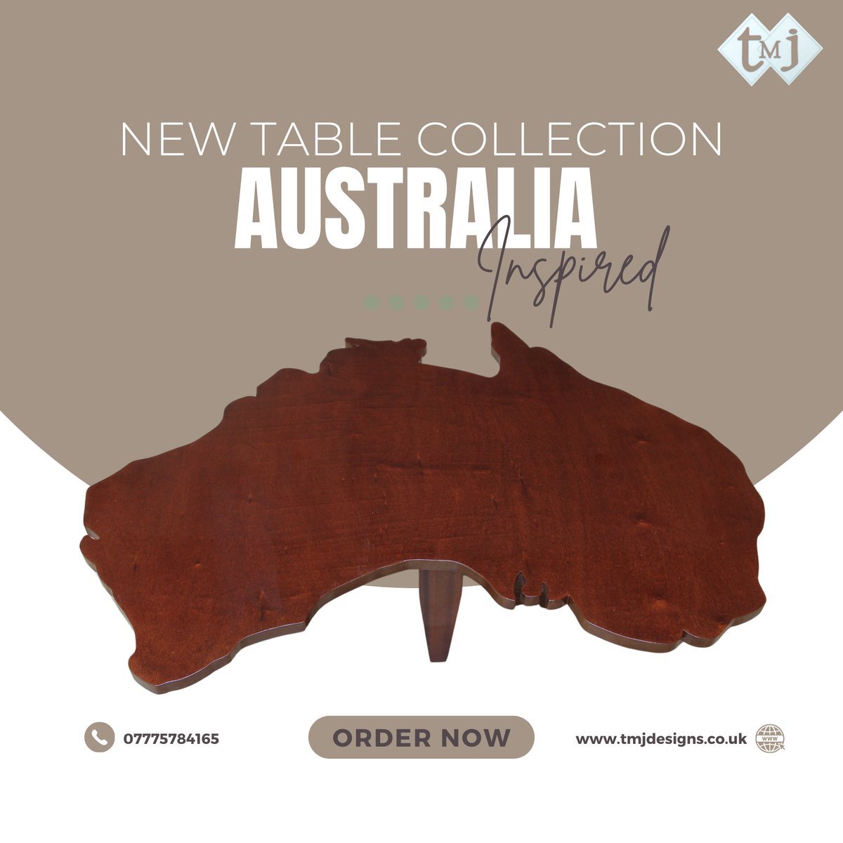 Where modern design meets cultural inspiration. Crafted in the shape of Australia, this table adds a unique and artistic flair to your space. With a sturdy build and attention to detail, it stands out as a functional yet captivating centrepiece.

 #Australia #AustraliaInfluence