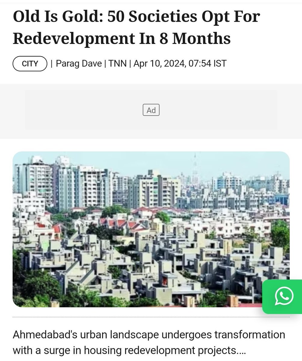 #Ahmedabad A surge in housing redevelopment projects promises to transform Ahmedabad's urban landscape. Around 50 redevelopment deals have been finalized in the last eight months and negotiations are in their final stages for around 400 societies. Realty experts said that areas…