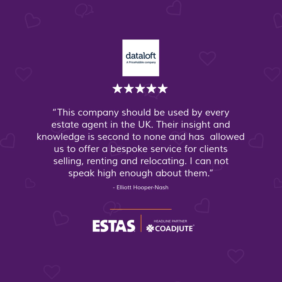 Thank you so much to the many clients across Dataloft by PriceHubble who give up their time to leave a review. It means so much to our team.

 If you would like to find out why our clients are so happy with us, do visit dataloft.co.uk to find out more.