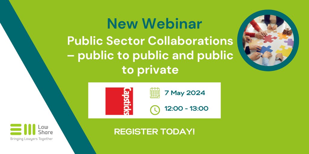 Public Sector Collaborations @CapsticksLLP look at the various collaborative models that the public/private sector can enter for parties to work together in development and management/service arrangements. Book now: bit.ly/3JcaRmp #EMLawShare #corporatelaw