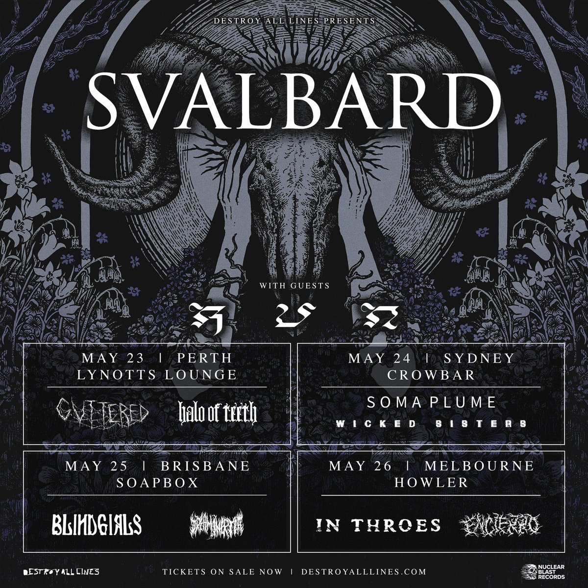 Supports for @Svalbardband debut tour down under with RUN have been announced. Pᴇʀᴛʜ: Guttered & Halø øf Tęęth Sʏᴅɴᴇʏ: Soma Plume & Wicked Sisters Bʀɪsʙᴀɴᴇ: Blind Girls & Dream, Inertia Mᴇʟʙᴏᴜʀɴᴇ: In Throes, Wicked Sisters Tickets & Info ➟ daltours.cc/svalbard