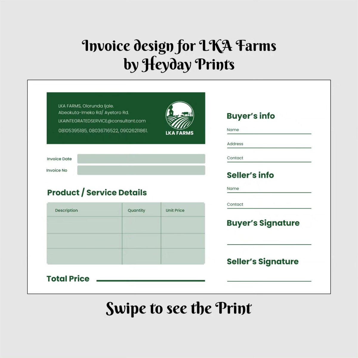 heydayprints's tweet photo. Here's an invoice we made for an Agric company.

We designed the logo and invoice before going ahead to print it.

You can get any print item for your business by sending a DM or clicking on the link in our bio now.
.
.
.
.
#invoice #invoiceprinting #printinlagos #lagosprinter https://t.co/M8GQsC8lfF