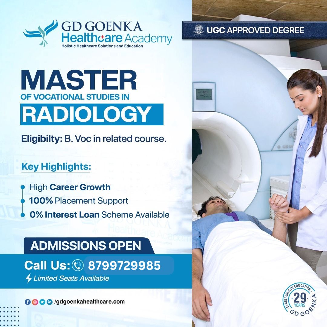 Admission is now open for our M.Voc Studies in Radiology program at GD Goenka Healthcare Academy, Greater Noida. Don't miss this opportunity to dive into the fascinating world of medical imaging and advance your career in healthcare. 

#AdmissionsOpen #Radiology #MedicalStudies
