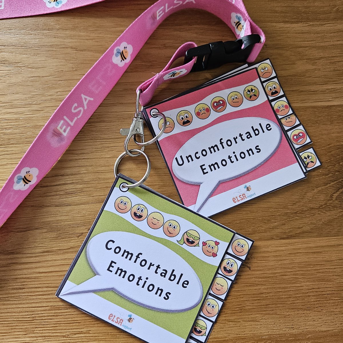 Our lovely emotion cards - perfect to go on your lanyard. These have tabs so you can easily find the one you want. #elsasupport #emotionalliteracy #emotions #teacherresources elsa-support.co.uk/resources/tabb…