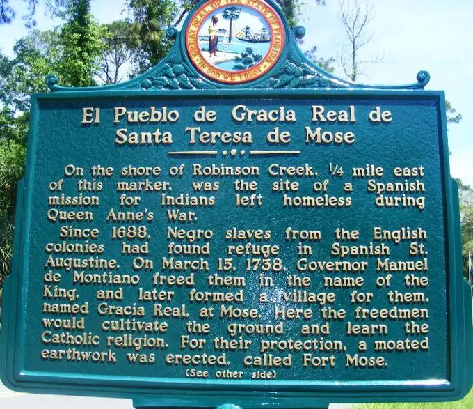 Hace 511 años los españoles descubrieron Florida La Florida española se convirtió pronto en un santuario a donde los afroamericanos huían de la esclavitud de los ingleses. En pueblos como Fuerte Mosé tenían reconocidos libertades y derechos Pero la de la leyenda negra es España