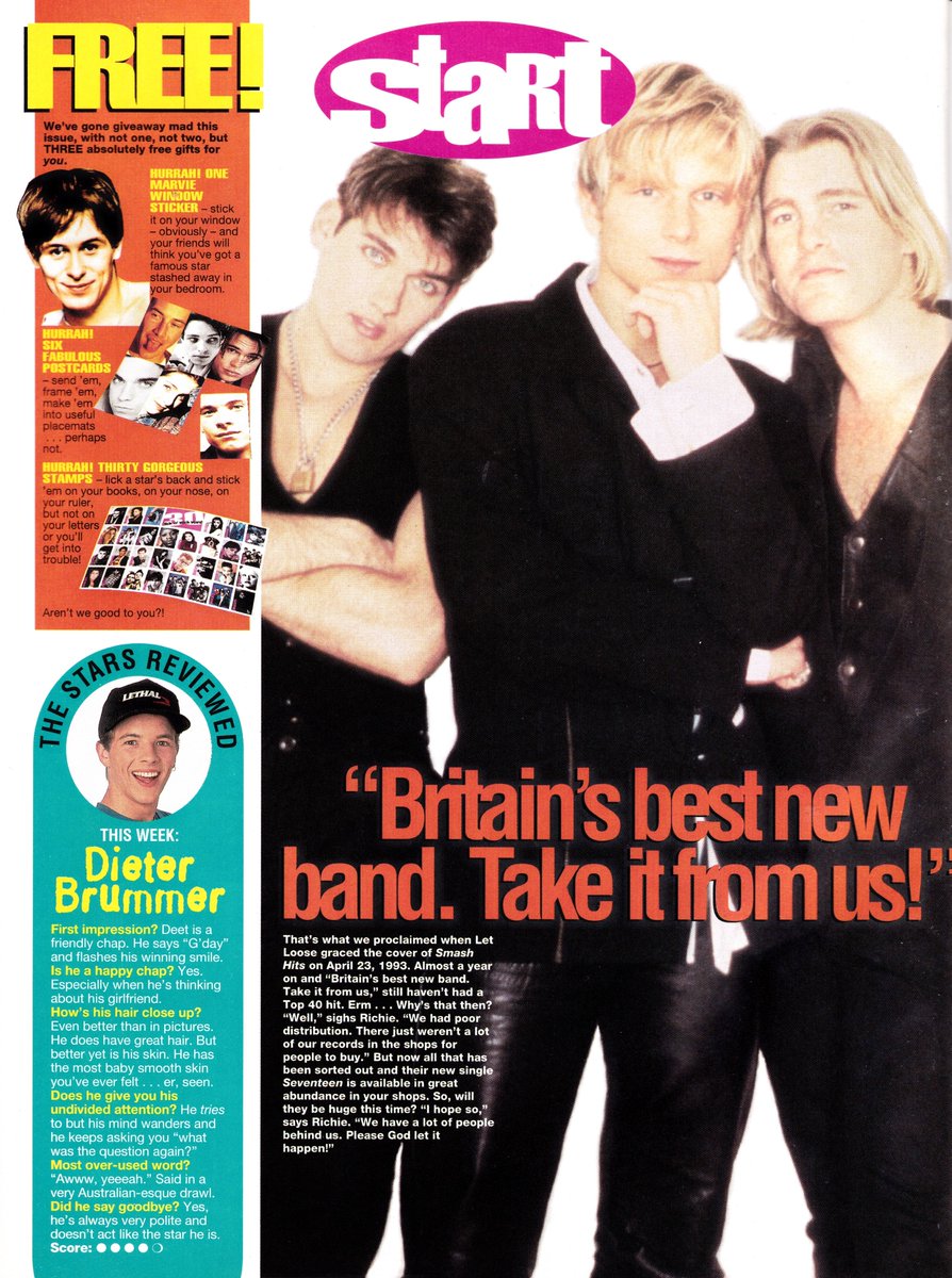 30 yrs ago today, #onthisdayinpop in 1994, the #LetLoose lads were explaining (in the pages of #SmashHits mag who, quite frankly & rightly, adored them) why they hadn't been as HUGE as they should be (and were) about to be! Have you followed their return to planet pop this yr?