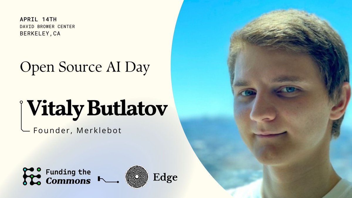 Hear @vitl2907 from @MerkleB0t share his vision for how trustless robotics data infrastructure will unlock new business models and compliance frameworks at the Open Source AI Day during @FundingCommons! 📅: Sun, April 14th 📍: @UCBerkeley 🔗: lu.ma/71y9vyb2