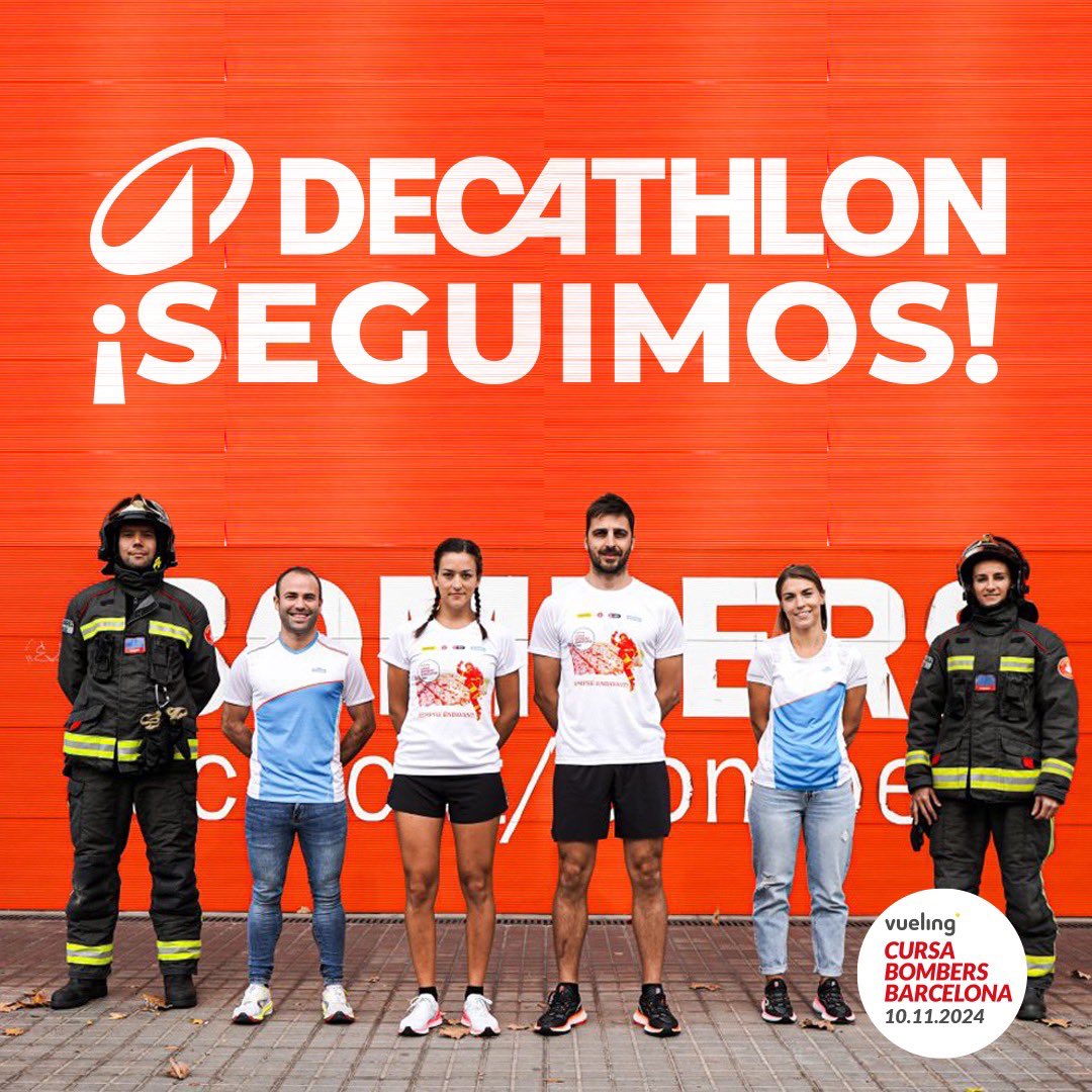 ¡Seguimos! 🤝 🏃 👩‍🚒 @DecathlonEspana se reafirma como patrocinador técnico de la Vueling Cursa Bombers Barcelona por cuarto año consecutivo. • Aportará la camiseta oficial, completará el pack del corredor y equipará a todo el personal de la organización y voluntarios.