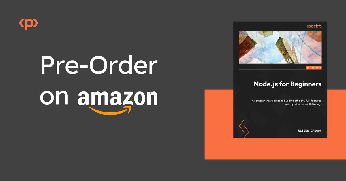 🥳 Rumors confirmed! 📚 

I'm thrilled to announce my new book, #Nodejs for #beginners! ✨

A Comprehensive guide to building efficient, full-featured web applications with Node.js

Pre-Order now at:
- Amazon (US): packt.link/S0w3Z
- Amazon (Spain): packt.link/y1PCt