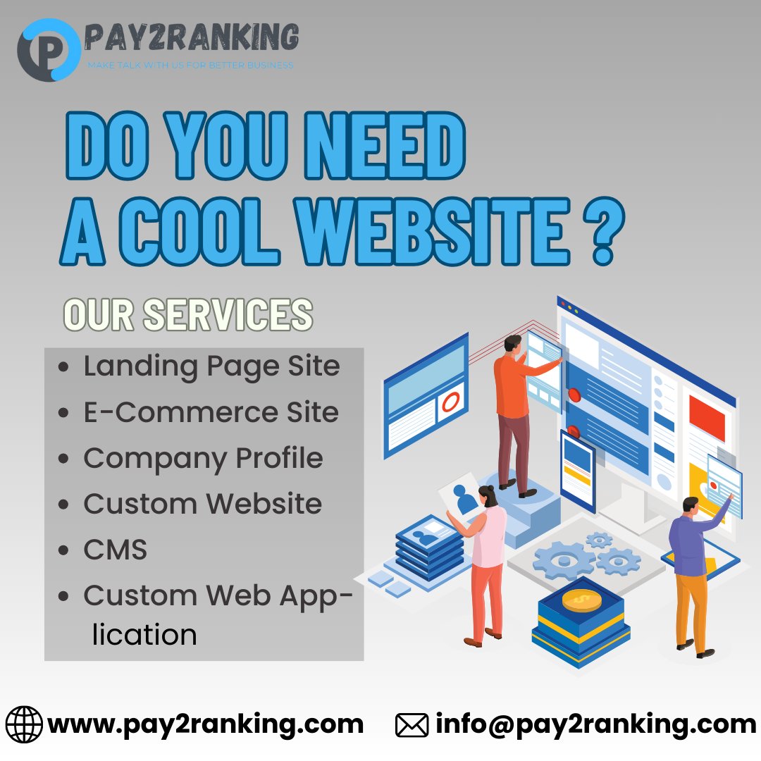 🌟 Need a build Cool Website? Look No Further than Pay2Ranking! 💻Contact us today and let's bring your vision to life! 
✅ +91 9808 984 933
✅ info@pay2ranking.com
✅ pay2ranking.com

#WebDesign #Pay2Ranking #OnlinePresence 🚀#SecretsToSuccess #BusinessExcellence