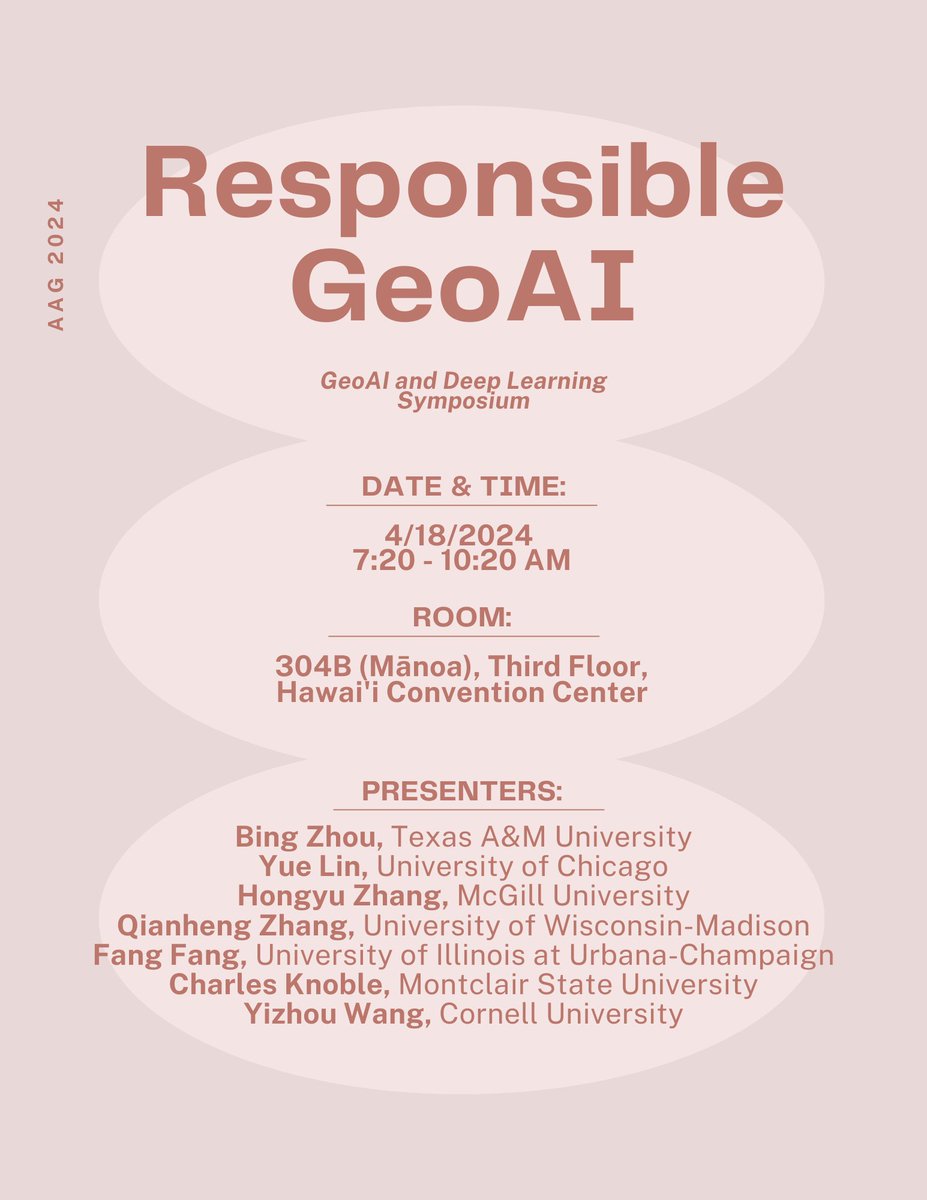 Looking forward to your participation in the Responsible #GeoAI session at #AAG2024! Join us for a discussion on privacy, accuracy, and justice issues in spatial data science. Co-organized by myself, @linyuehzzz, @JinmengR, Junghwan Kim, and @gissong.