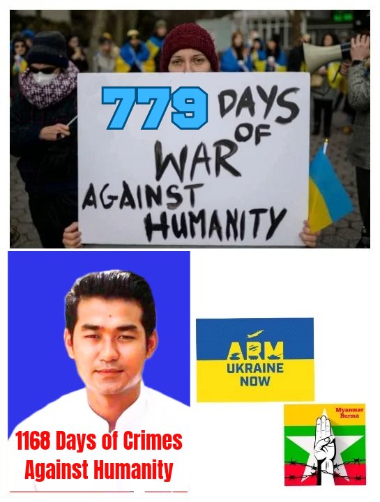 #Ukraine 779 Days of WarAgainst Humanity.
#Myanmar 1168 Days of Crimes Against Humanity.
  
#2023Apr12Coup
#WarCrimesOfJunta
#WhatsHappeningInMyanmar